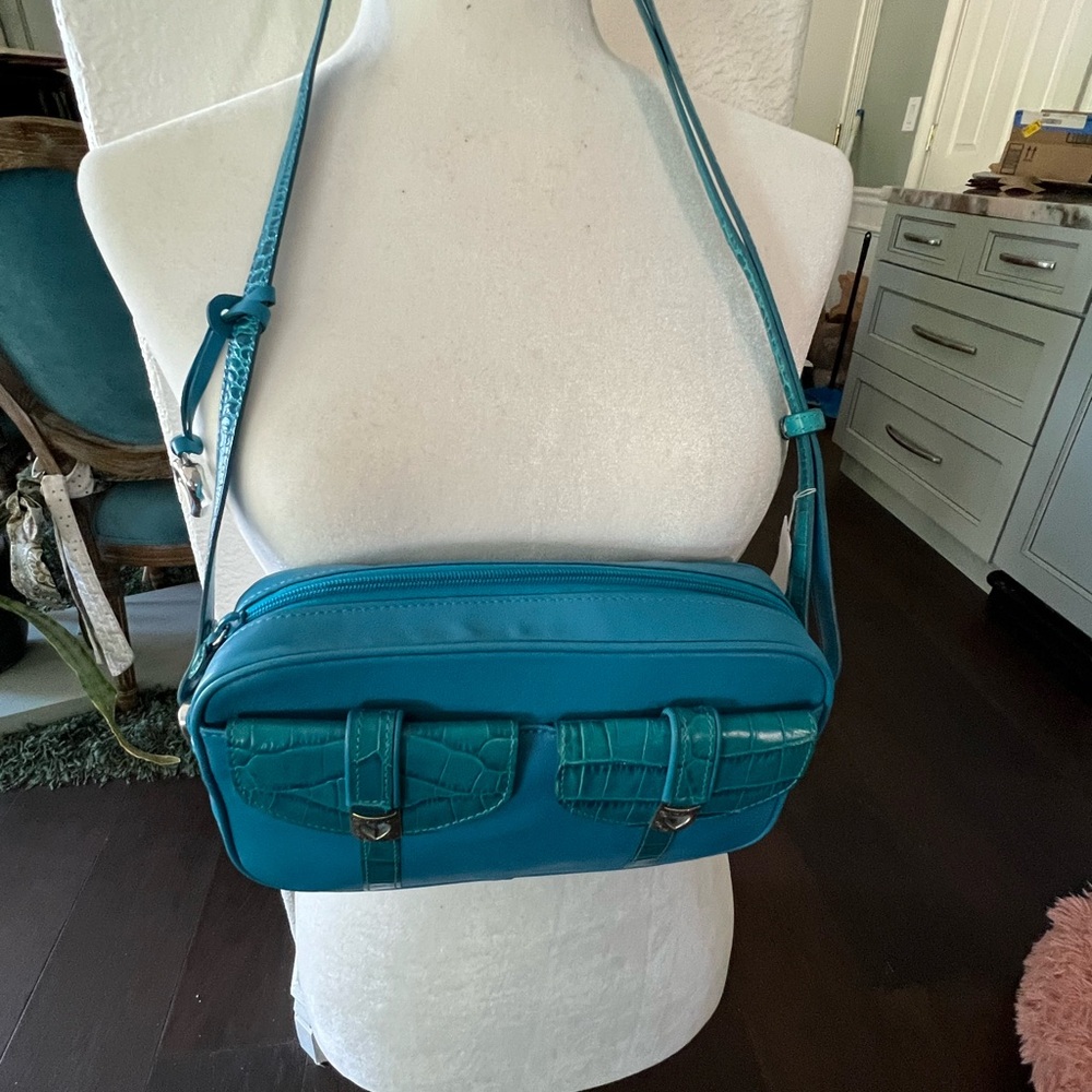 Brighton Teal Crossbody Bag with Heart Buckle Accents - Picture 6 of 14
